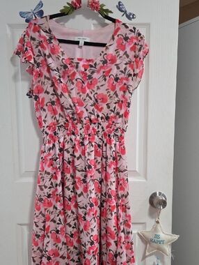Nine West Pink Floral Wrap-Style Midi Dress
